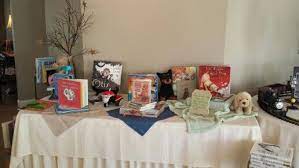 Children S Book Theme Baby Shower Book Display Table Baby Shower Book Baby Shower Themes Book Display