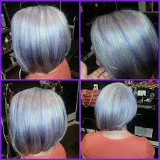 It's all part of the movement to recognize your natural beauty and age gracefully. Silver Asymmetrical Bob With Lavender Highlights Short Silver Hair Purple Hair Highlights Gray Hair Highlights