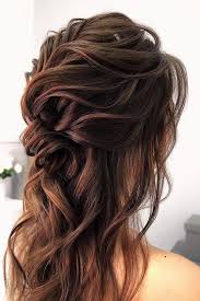 A side part haircut shows of golden brown color beautifully. Half Up Wedding Hairstyles For Long Brown Hair Addicfashion