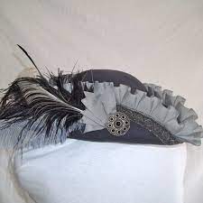 Gray Pirate Hat Custom Order Gray And And Silver Tricorn Hat Etsy Pirate Hats Fancy Hats Black Pirate