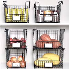 Panier En Metal Noir Empilable Avec Porte Etiquette M Panier Metal Rangement Legumes Rangement Pour Fruits Et Legumes