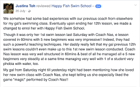 Share your trainer's expertise by including information on your progress and how your trainer moved you forward. Testimonials Happy Fish Swim School