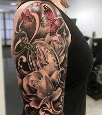 Watch With Rose And Butterfly Half Sleeve 100 Awesome Watch Tattoo Designs 3 3 Watch Tattoo Design Half Sleeve Tattoo Watch Tattoos