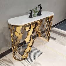 Avalon & avalon gold console. Marble Top Console Table With Mermaid Frame Gold Decobuys