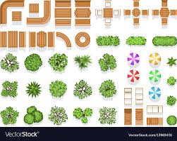 Top View Landscaping Architecture City Park Plan Vector Symbols Wooden Benches And Trees Wooden Modern S Landscape Plan Natural Structures Landscape Drawings