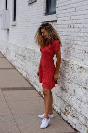 Red Dress And Sneakers Outfit Summer Fashion Outfit Ideas Dress And Sneakers Outfit Red Dress Outfit Dress With Sneakers