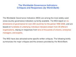 World bank definition, an international bank established in 1944 to help member nations reconstruct and develop, especially by guaranteeing loans: Ppt The Worldbank Worldwide Governance Indicators Powerpoint Presentation Id 3605281
