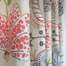 Gorgeous Floral Linen In Cream Coral Grey And Apple Green Available By The Curtains Fabric Coral Curtains