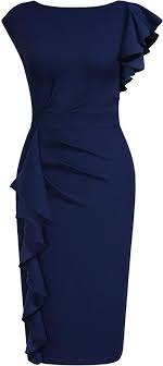 Aisize Women Pinup Vintage Ruffle Sleeves Cocktail Party Pencil Dress Large Navy Blue At Amazon Women S Clothing Store Dresses Pencil Dress Ruffle Sleeve