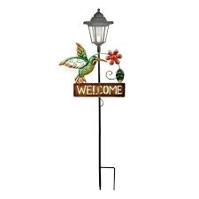 Hummingbird Solar Powered Welcome Sign Garden Stake Garden Signs Solar Garden Stakes Welcome Sign