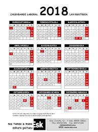 Calendario laboral de bizkaia para imprimir con días festivos 2021. Lan Egutegia 2018 Bizkaia