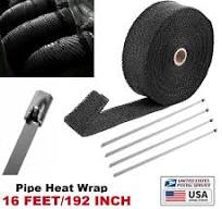 16 Feet Fiberglass Exhaust Header Pipe Heat Wrap Insulation Tape + 4 Ties  Kit US