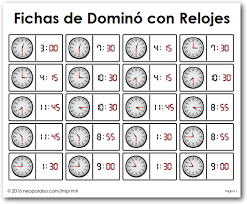 Juego De Domino Gratis Con Relojes Analogicos Para Que Los Ninos Aprendan Material Didactico Para Matematicas Juegos Matematicos De Fracciones Aprender La Hora