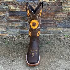 Available in a range of colours and styles for men, women, and everyone. Sunflower Boots Yellow Embroidered Sunflowers On Dark Chocolate Brown Leather Square Toe Womens Cowgirl Boots 6 10