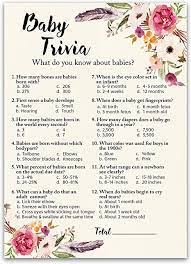 Read on for some hilarious trivia questions that will make your brain and your funny bone work overtime. Amazon Com Boho Baby Shower Game Juego De 25 Unidades De Boho Baby Shop Juego De Ducha Para Bebe Juego De Ducha De Bebe Para Nina Estilo Bohemio Con Flores Rosas Para