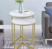 Round Real Marble Gold Nesting Side End Table Set 2 Small ...