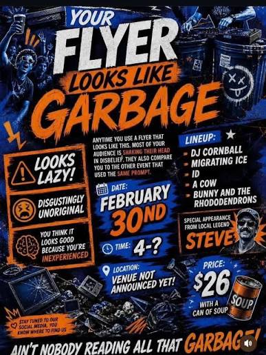 If your flyer looks like this we all know you used AI. And ...