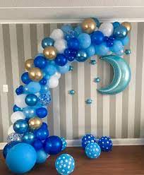 Boy Baby Shower Balloon Garland Kit Moon And Star Diy Balloon Garland Kit Shades Of Blue And Gold Birthday Balloon Arch Baby Shower Balloons Moon Baby Shower Star Baby Shower Theme