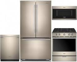 Whirlpool 4 Piece Sunset Bronze Kitchen Package With Wrfa35swhn 36 Inch French Door Refrigerator Wega25h0hn 30 Inch Slide In Gas Range Wdta75sahn 24 Inch Full Bronze Kitchen Kitchen Remodel French Door Refrigerator