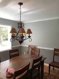 Lighter colors on the upper portion of a wall can add height to the wall, making the ceiling seem visually higher. J S Painting Plus On Twitter Dining Room Benjaminmoore Above Chair Rail Benjamin Moore Ac 25 Harbor Gray And Below Chair Rail Ac 30 Winter Gates