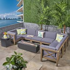 Fire pit outdoor dining table set corner modular with fire pit garden patio firepit set all weather aluminium outdoor furniture. Thasos Outdoor Farmhouse Acacia Wood 8 Seater U Shaped Sectional Sofa Set With Fire Pit By