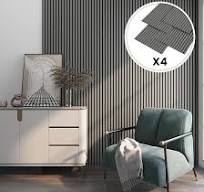 NEU.HOLZ Set di 4 Pannelli Fonoassorbenti Decorativi Isolamento Acustico  per Parete e Soffitto Pannelli in Feltro Acustico PET con Listelli in MDF -  ...