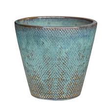 Southern Patio Peyton 14 6 In Dia Blue Patina Ceramic Planter Crm 057765 The Home Depot Ceramic Planters Blue Patina Blue Planter