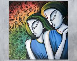 Modern Indian Painting Indian Art Indian Decor Abstract Etsy Krishna Painting Indian Painting Painting