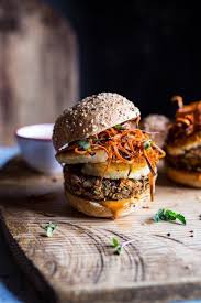 Sunflower Seed Veggie Burgers With Fried Halloumi Curried Tahini Sauce Rezept Rezepte Picknick Fingerfood Burger Rezept