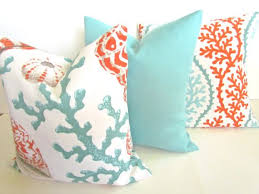Coral sofa illustrations & vectors. Aqua Mint And Orange Coral Cushions On Etsy Coral Throw Pillows Coral Cushion Throw Pillows