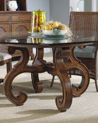 Glass Top Dining Table With Antique Brown Wooden Curved Pedestal Glass Round Dining Table Glass Top Dining Table Dining Table Bases