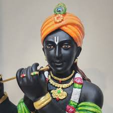 14.5 inch Standing Krishna Statue in black orange color Resin