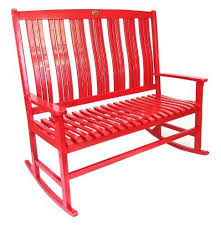 Double Rocking Chair With Contoured Back In Red Paint Finish Outdoor Rocking Chairs Porch Rocker Patio Rocking Chairs