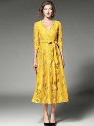 Abiti in pizzo commenti vestiti attillati commenti vestiti anni 50 commenti abiti bohemia commenti abiti estivi commenti. Pizzo Abito Giallo Abito Scollo A V 3 4 Di Lunghezza Manica Slim Fit Lungo Donna Milanoo Com