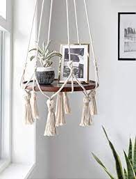 Mkono Hanging Shelf Macrame Plant Hanger Flower Pot Holder Boho Home Decor With Wood Plate Macrame Plant Hanger Plant Hanger Diy Hanging Shelves
