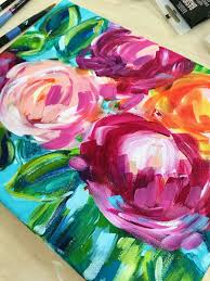 Use a 1″ flat wash brush and the colors: Easy Abstract Flowers For Beginners Elle Byers Art