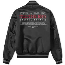 End X Off White Till The End Varsity Jacket Black Red White End