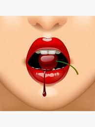 Part of female face with sexy red lips with a juicy cherry in teeth Art  Board Print