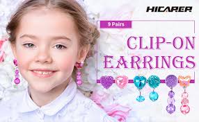 Hicarer 9 Pairs Girls Clip-on Earrings Pretend Princess Play Earrings  Jewelry Set (Style 1) : Amazon.co.uk: Fashion