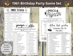 How much do you know? 1961 60th Birthday Party Game Set Born In 1961 Birthday Etsy In 2021 Birthday Party Games 60th Birthday Party 60th Birthday