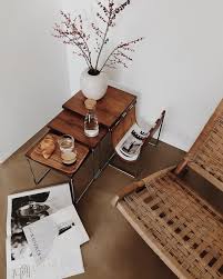 Minimalist Apartment Corners Natural Wood Side Table Natural Wood Home Decor Living Room Design Inspiration Home Decor Accessories Interior Deco
