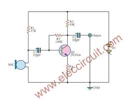 Simple Condenser Mic Preamp Circuit Eleccircuit Com Electronics Circuit Circuit Electronics Basics