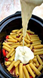 Assembling Slow Cooker Pastitsio Adding The Bechamel Sauce Pastitsio Slow Cooker Lasagna