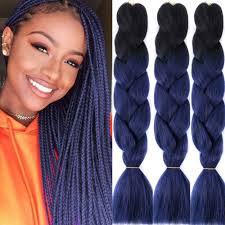 Our next hair idea is a beautiful feed in braids bun. Amazon Com 3 Packs Ombre Braiding Hair Extensions Three Tone Colored Jumbo Braids Bulk Hair For Crochet Box Braids Senegless Twist Black Navy Blue Beauty