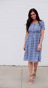 Mikarose Clothing Riley Denim Stripe Dress Mikarose Clothing Modest Dresses Dresses Mikarose Clothing