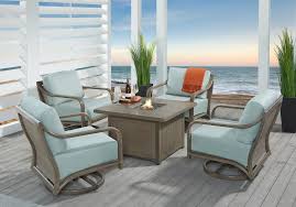 Cindy Crawford Home St Lucia 5 Pc Outdoor Fire Pit Set With Seafoam Cushions Outdoor Seating Sets Outdoor Seating Set Fire Pit Sets Outdoor Seat Cushions