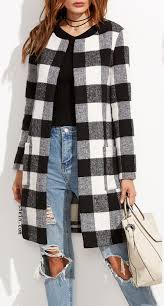 Black And White Checkered Jacket Black And White Checkered Collarless Coat Fashion Clothes Minimal Fashion