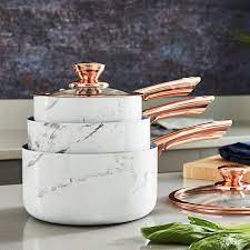 Buy Tower Marble 3 Piece Pan Set Rose Gold Pan Sets Argos Gold Kitchen Accessories Rose Gold Kitchen Cookware Set