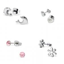 Children S Earrings Surgical Stainless Steel Heart With Cz Pink Cz Stud Flower And Dolphins Set 2 Childrens Earrings Sea Glass Jewelry Earrings