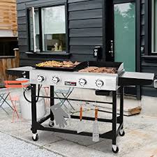 Inches of cooking space, over 4 burners with an output of 48,000 btus. Buy Royal Gourmet Gd401 Portable Propane Gas Grill And Griddle Combo With Side Table 4 Burner Folding Legs Versatile Outdoor Black Online In Turkey B01env3uda